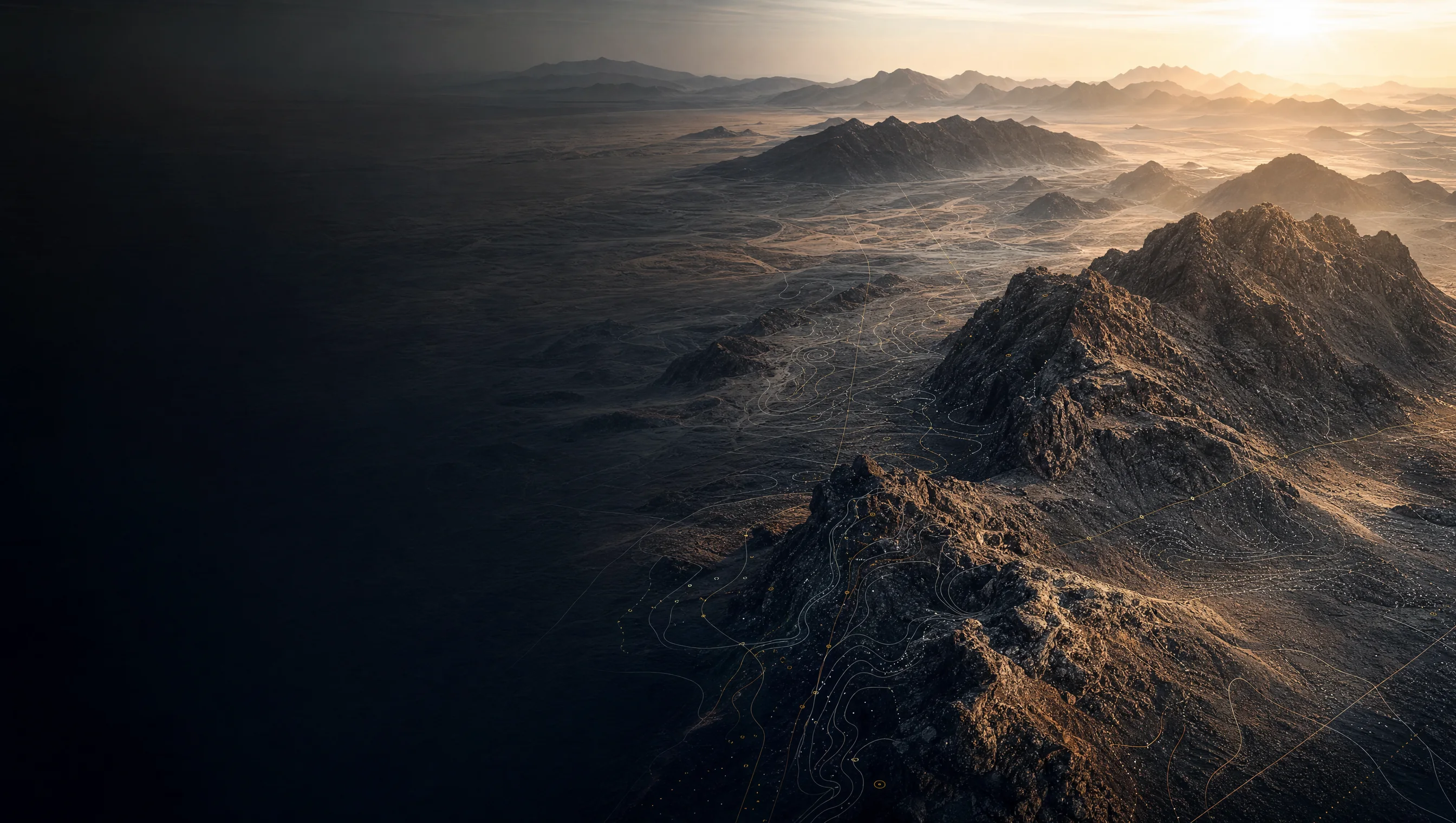 Arabian Shield geological landscape at dawn